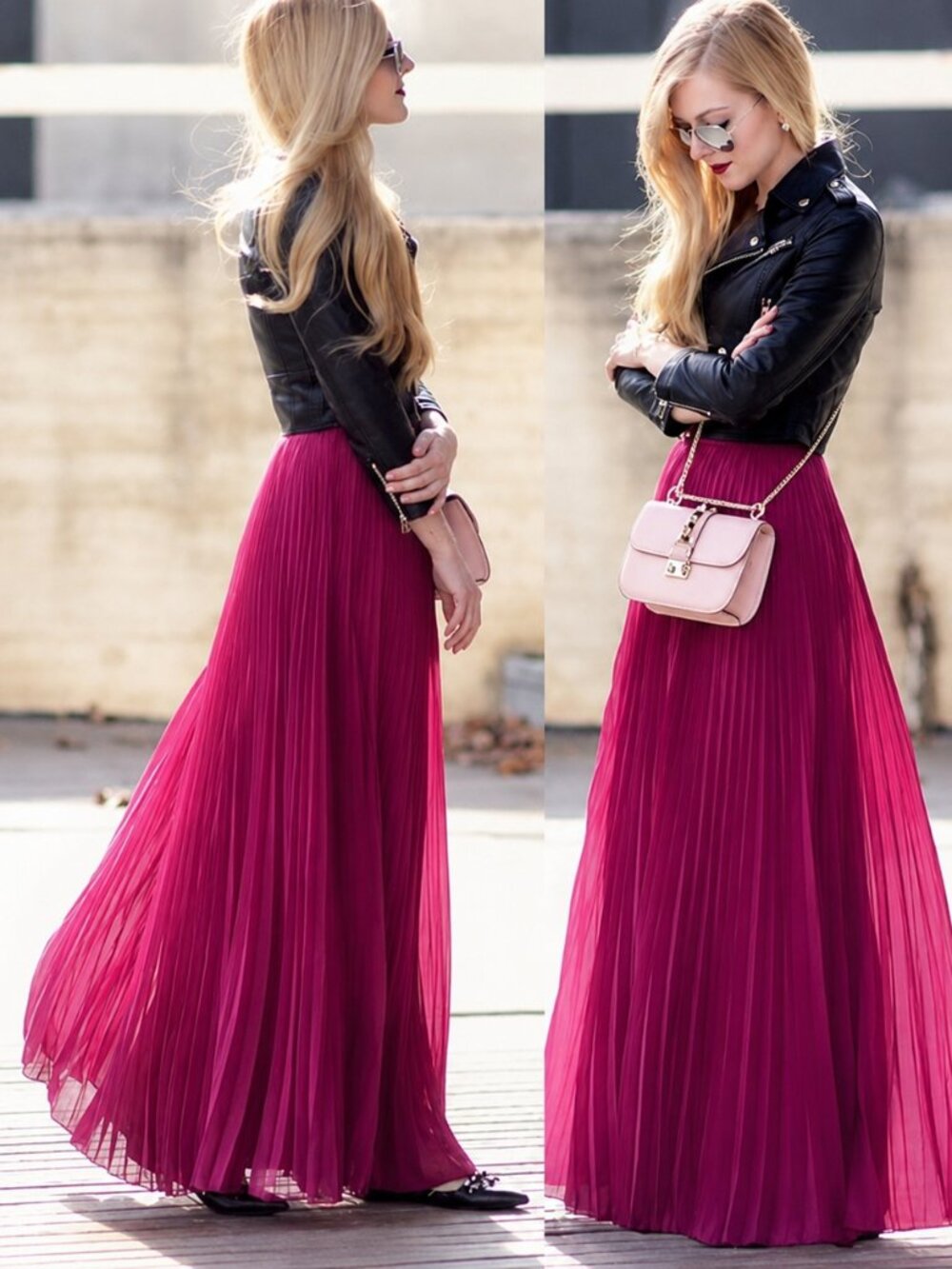 πSTUNNING!π Pleated Chiffon Maxi Skirt in Hot Pink - Picture 1 of 7